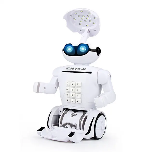 Дитяча скарбничка робот сейф з кодовим замком настільна лампа 3 в 1 Robot Piggy Bank білий - фото 2