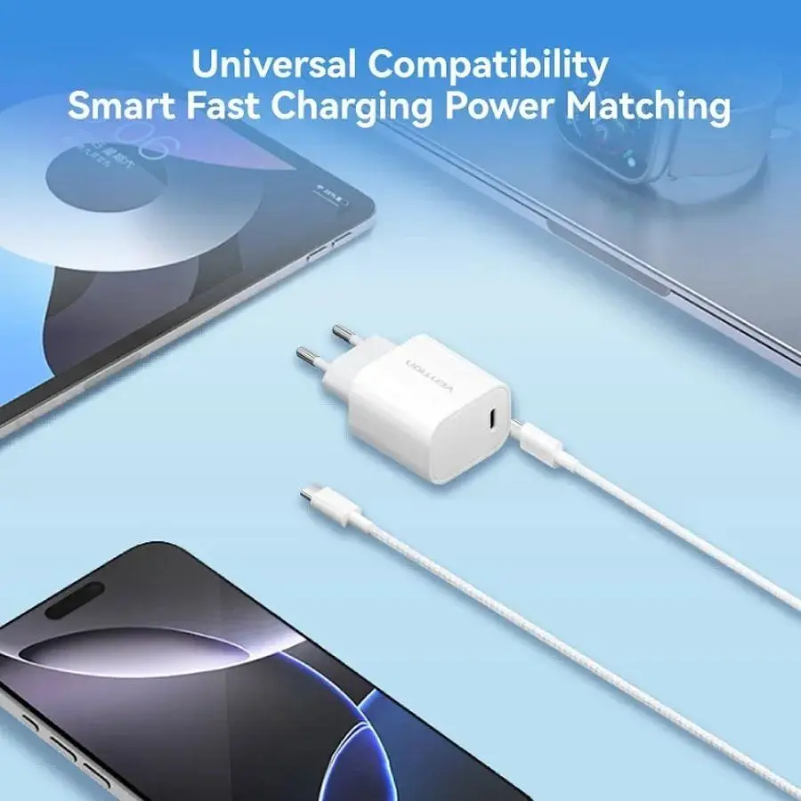 Зарядний пристрій 1xUSB-C 30W + USB-C cable М-М White Vention (G18W0-EU) - фото 4