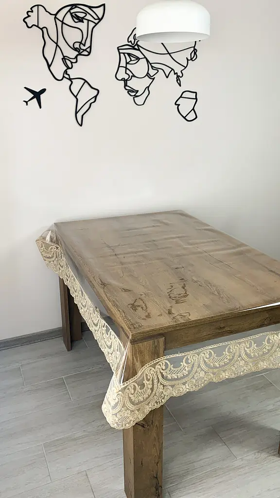 Силіконова скатертина прямокутна з мереживом Арка 15 см 190х110 см Бежевий - фото 3