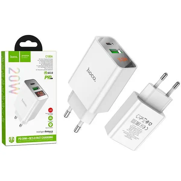 Блок питания Hoco C100A 2 USB зарядное устройство с дисплеем - фото 2