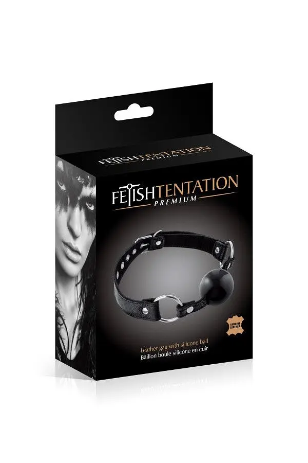 Кляп із силіконовою кулькою Fetish Tentation Premium Leather gag with silicone ball Black, шкіра - фото 2