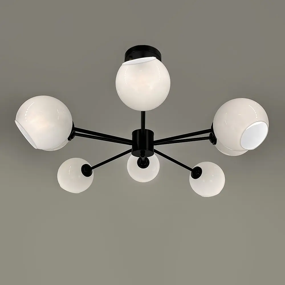 Люстра в черном корпусе на 8 белых глянцевых плафонах | Ст. F 68/8 BK | Line F - фото 7