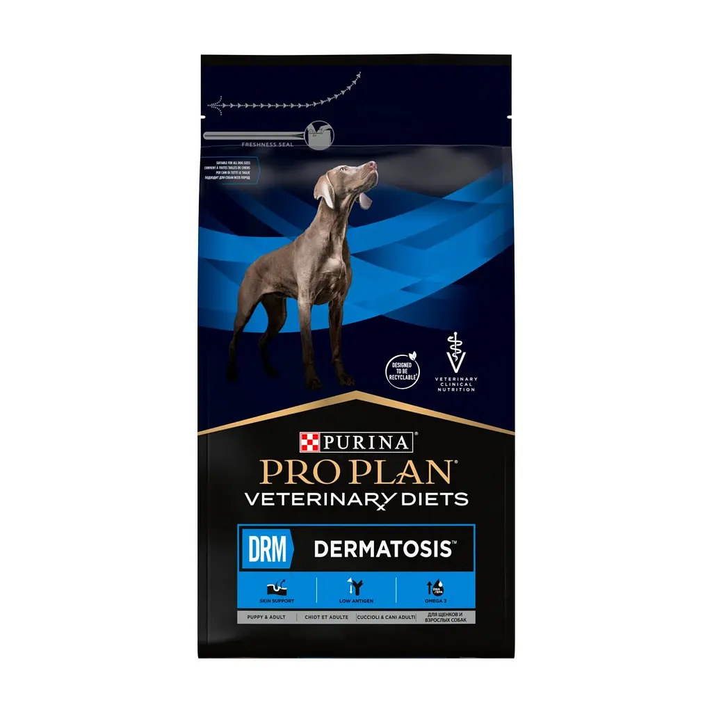 Сухий корм для собак Purina Pro Plan Veterinary Diets DRM Dermatosis Для підтримання функції шкіри при дерматозах та надмірному випадінні шерсті 3 кг (7613035156289) - фото 4