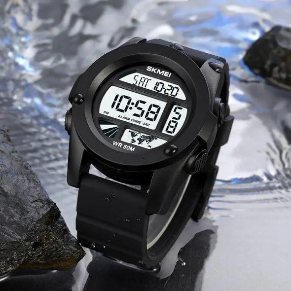 Тактические водостойкие кварцевые часы Skmei World black - фото 6