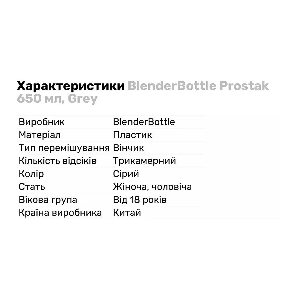 Шейкер BlenderBottle Prostak Grey 650 мл - фото 2