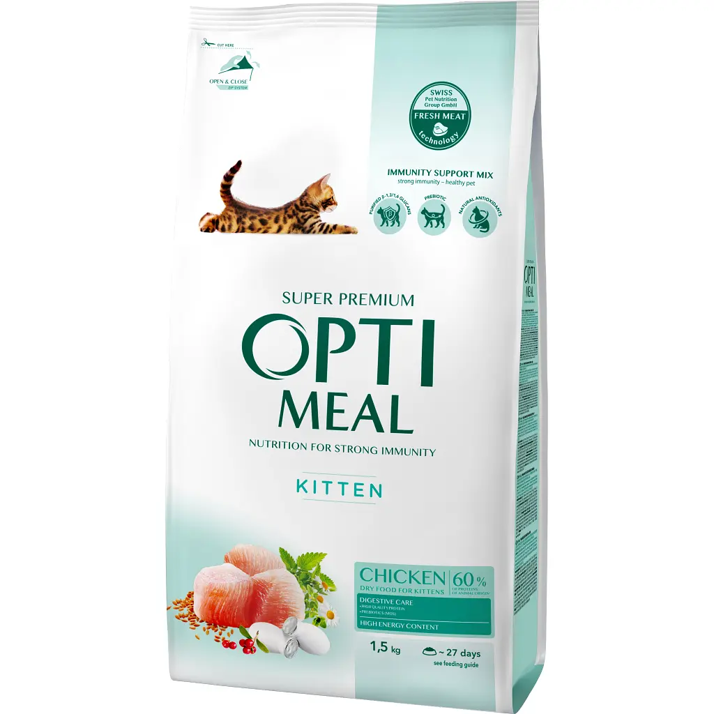 Сухий корм для кішок Optimeal для кошенят зі смаком курки 1.5 кг (4820215369664) - фото 3