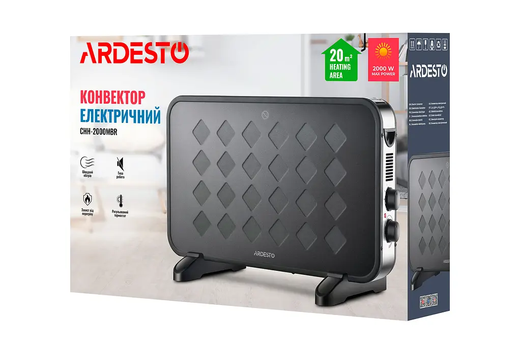 Конвектор ARDESTO підлоговий 2,0 кВт, площа обігріву 20 кв.м., Чорний 20 (CHH-2000MBR) - фото 8