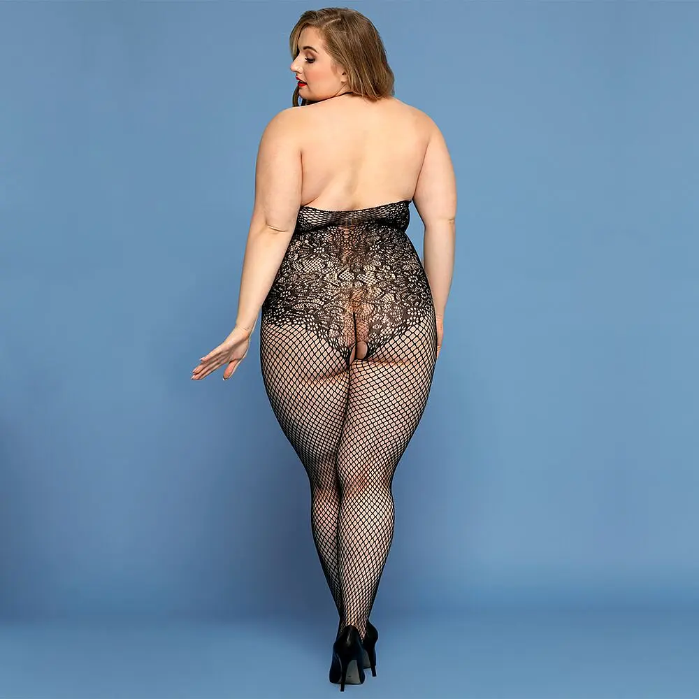 Сітчастий бодістокінг JSY «Відверта Мадлен» Plus Size, Black, імітація боді, мереживо, доступ - фото 2