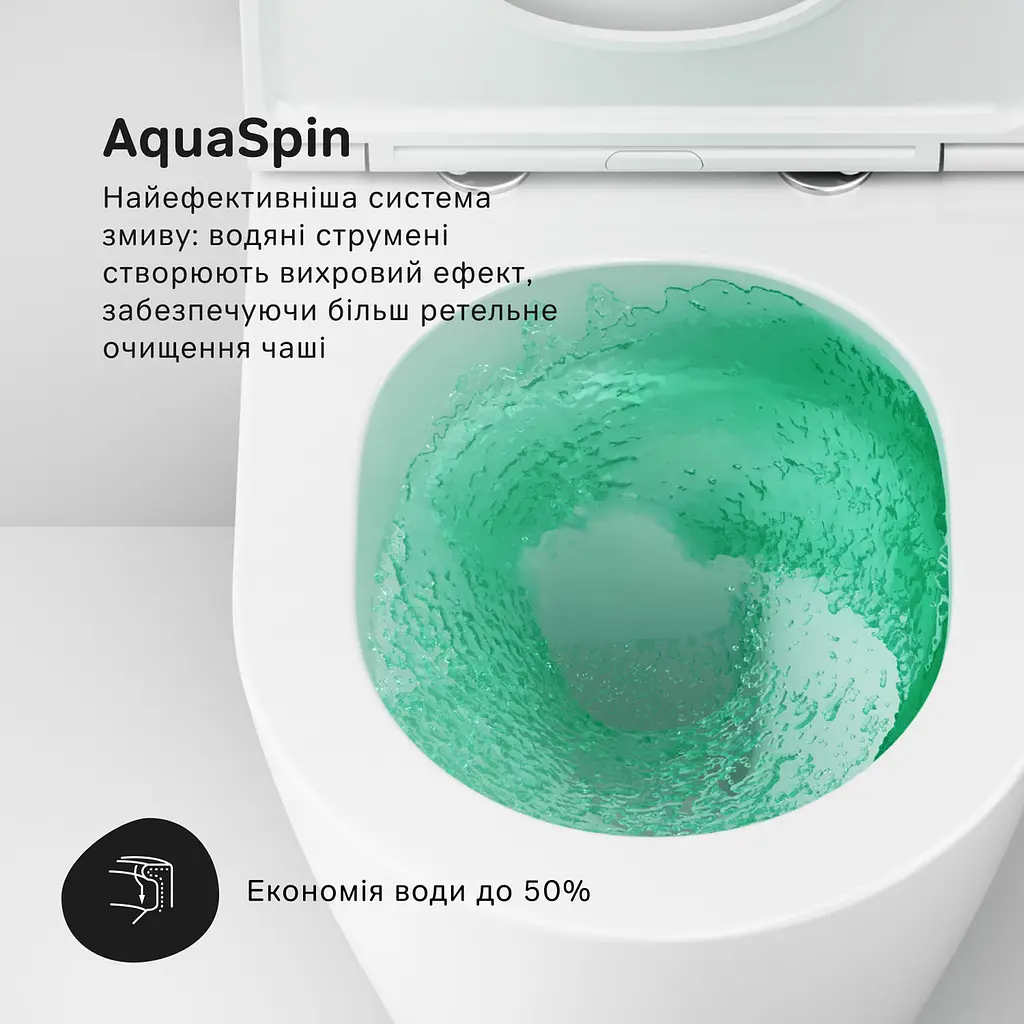 Унітаз підвісний AM.PM Func AquaSpin Rimless з сидінням Soft Close дюропласт white CFA1902SC - фото 4