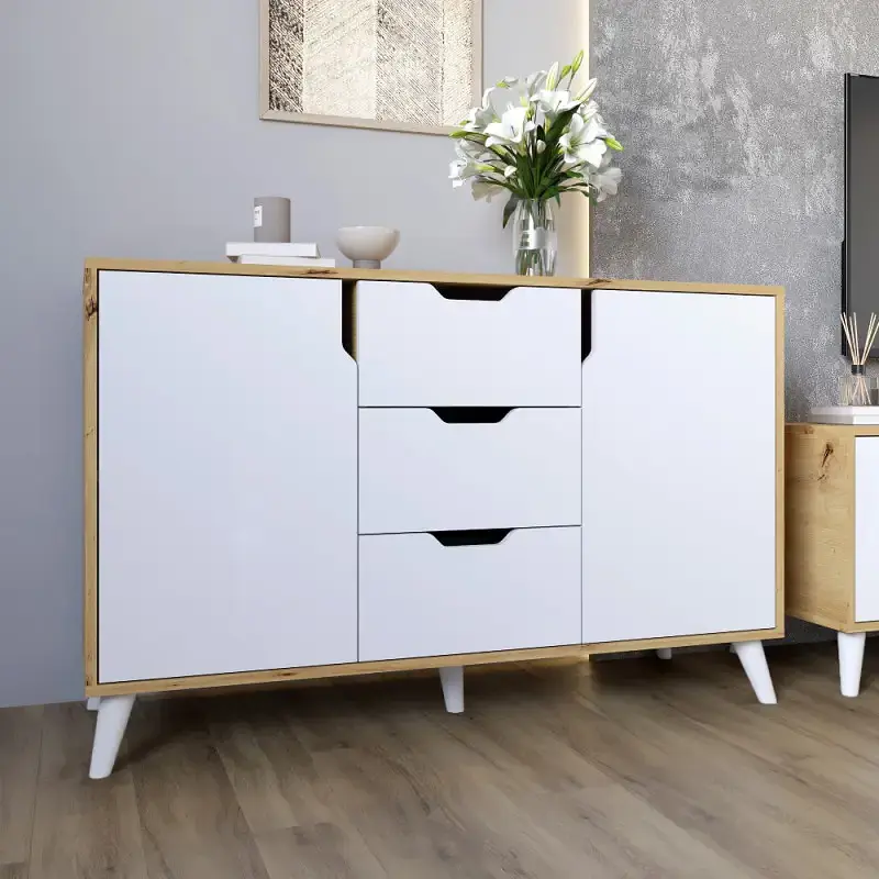 Комплект меблів для вітальні М-ЗОН Борн Дуб Артизан/Німфея Альба (білий) 5 предметів з білими ніжками (MZN-031066) - фото 9