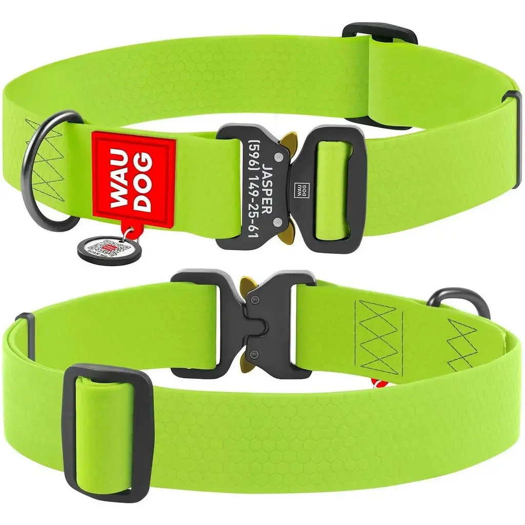 Ошейник для собак Waudog Waterproof, коллартекс, водостойкий, с QR паспортом, 43-70х4 см, салатовый - фото 3