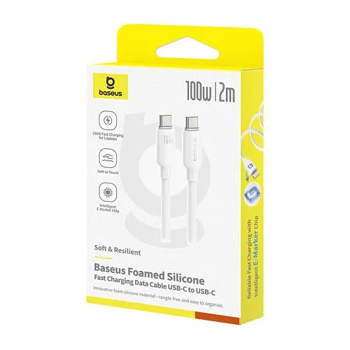 PD кабель Baseus Foamed Silicone Type-C to Type-C 100W 2m білий E0426705 - фото 2