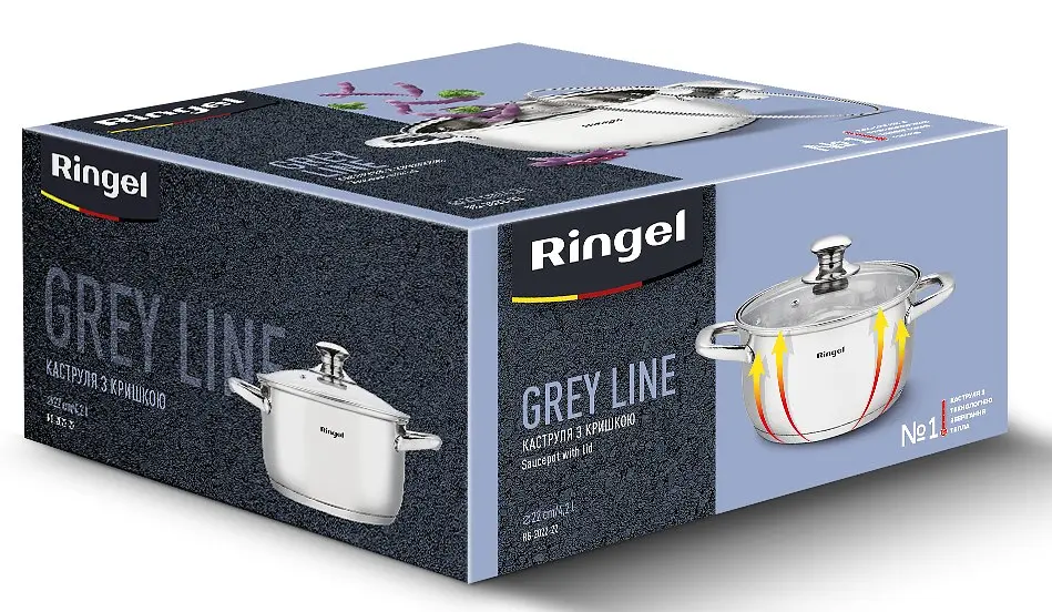 Кастрюля Ringel Grey line 4.2 л 22 см kuh0016382 - фото 3