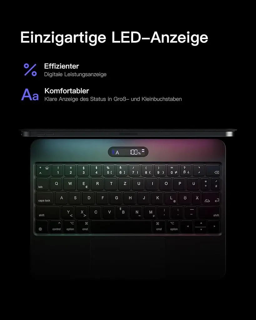 Клавиатура Inateck Magic Keyboard для iPad Pro 11 2024 M4 с клавиатурой, быстрая зарядка 30 минут, светодиодный дисплей Smart - фото 3