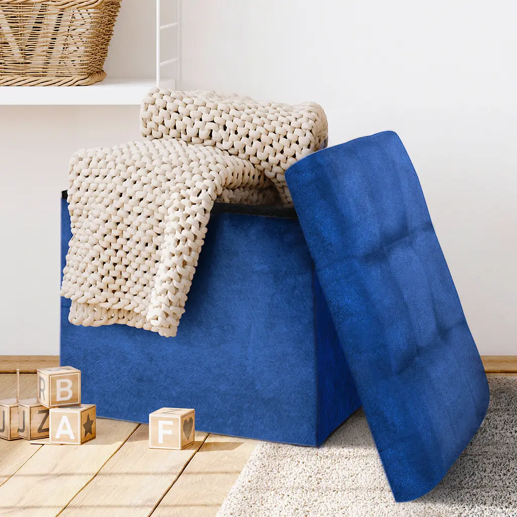 Пуф для зберігання МВМ My Home велюровий 380х380х380 мм синій (TH-05 BLUE) - фото 8