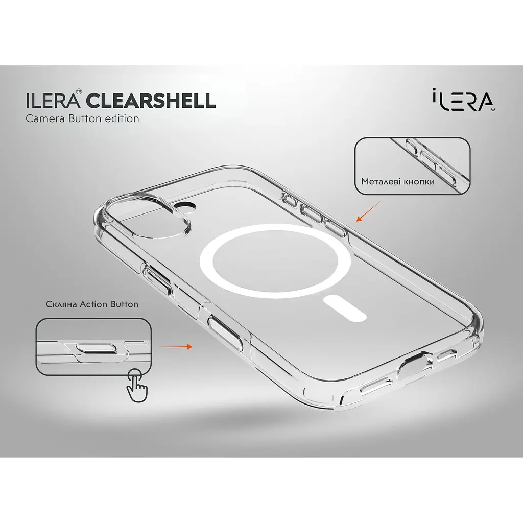 Чохол iLera ClearShell Camera Button with MagSafe для Apple iPhone 17 Transparent (ILHsCLCaB17) [150425] - фото 3