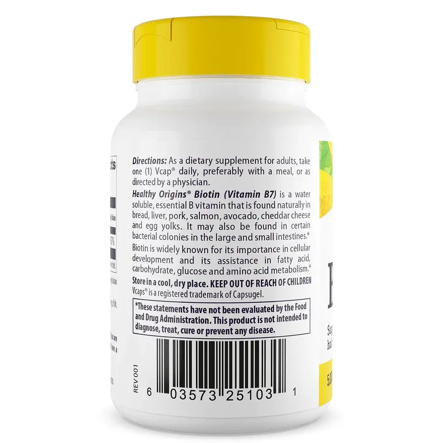 Биотин Healthy Origins Biotin 5000 mcg High Potency, 360 вегакапсул для поддержки волос, кожи и ногтей - фото 3