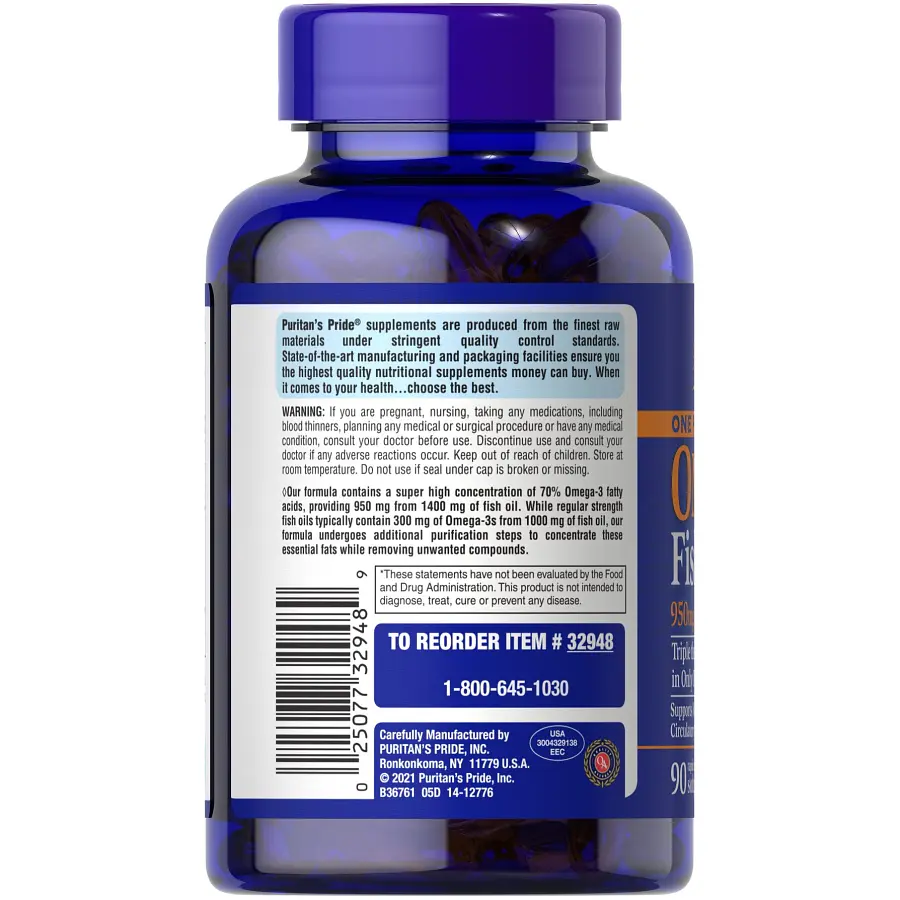 Жирные кислоты Puritan's Pride One Per Day Omega 3 Fish Oil 950 mg 90 капсул - фото 3