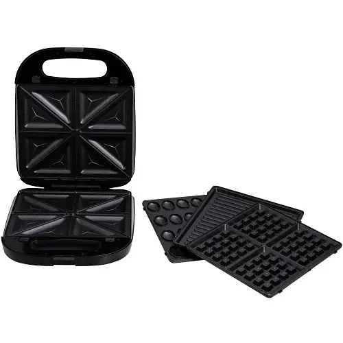 Мультимейкер Liberton LSM-5107, Black/Silver, 1400W, 4в1 гриль, трикутні сендвічі 4шт, бельгійські вафлі 2шт, горішки 12шт, антипригарне покриття, індикатор живлення та готовності, автоматичний контроль температури - фото 6