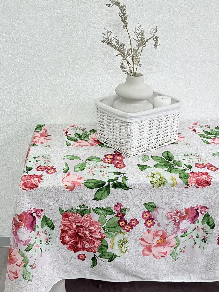 Скатертина Ecotton 150х220 см бавовняна з рогожки рожева 29033/2 Літній букет (23553) - фото 9