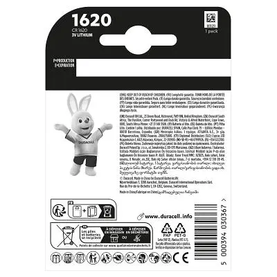 Батарейка Duracell CR 1620 специальная литиевая типа таблетка 1620 3V 1 шт. в упаковке (5011069) - фото 3