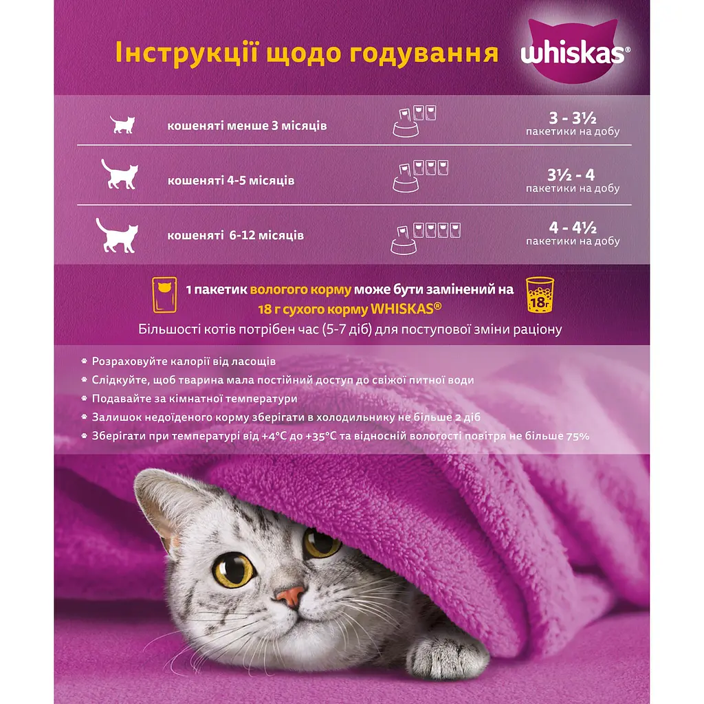 Вологий корм для кошенят Whiskas, курка в желе, 85 г - фото 5