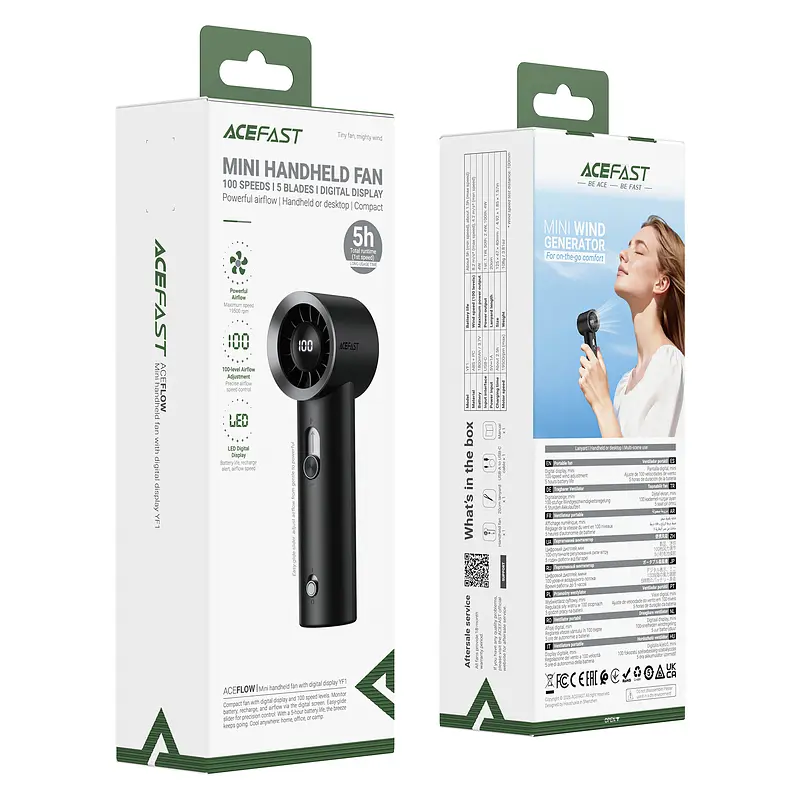 Вентилятор ACEFAST YF1 1800 mAh LED-дисплей mini handheld fan Black - фото 7