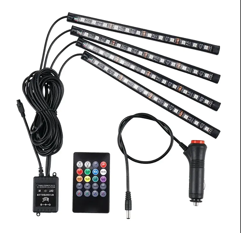 Led Підсвічування для авто RGB водонепроникне 7 кольорів 4 Стрічки з пультом 3306 - фото 3