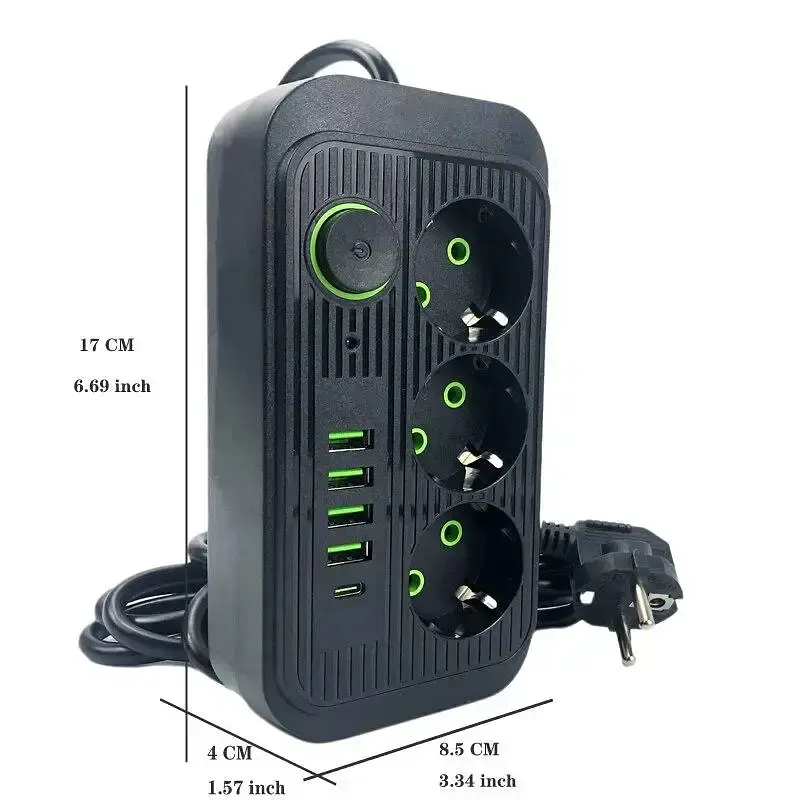 Мережевий фільтр живлення UA Power Socket F09U 3 розетки +4USB +Type-C Port 2m, мережевий подовжувач розеток - фото 7