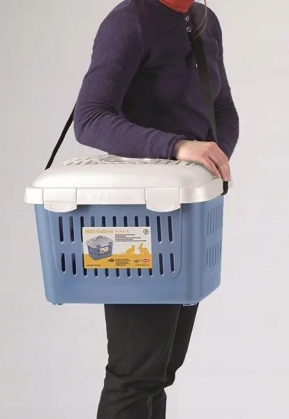 Переноска для тварин Stefanplast Midi Gulliver до 5 кг біла з синім (96176) - фото 4