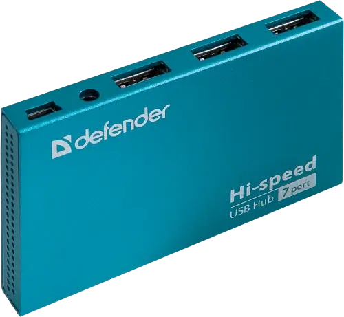 Хаб USB Defender Septima Slim, Cyan, USB 2.0 - 7xUSB 2.0, кабель 93 см, блок живлення (83505) - фото 2