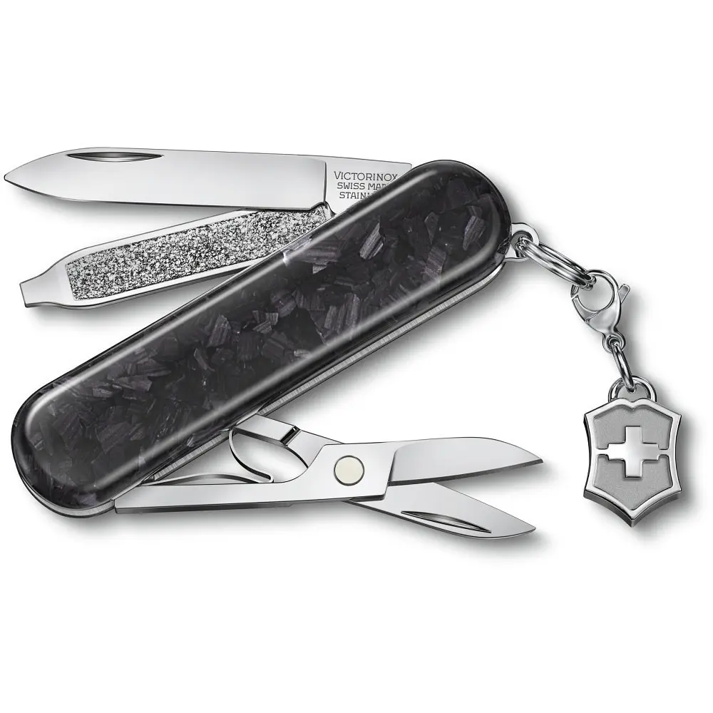 Ніж Victorinox Classic Brilliant Карбоновий 58мм,5функ,карбон + брелок-лого - фото 5
