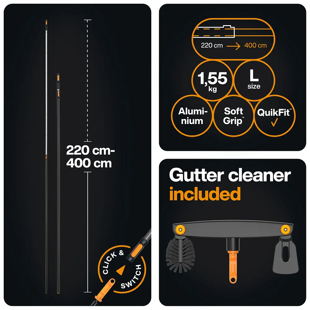 Щітка для очищення жолобів Fiskars OneClick + ручка L, 220–400 см (1080718) - фото 2
