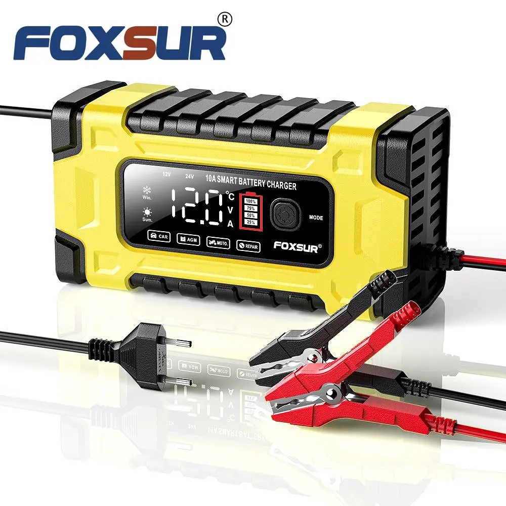 Автомобільний зарядний пристрій 12V/24V Foxsur FBC122410E Автоматичний імпульсний з функцією відновлення Yellow (19432) - фото 4