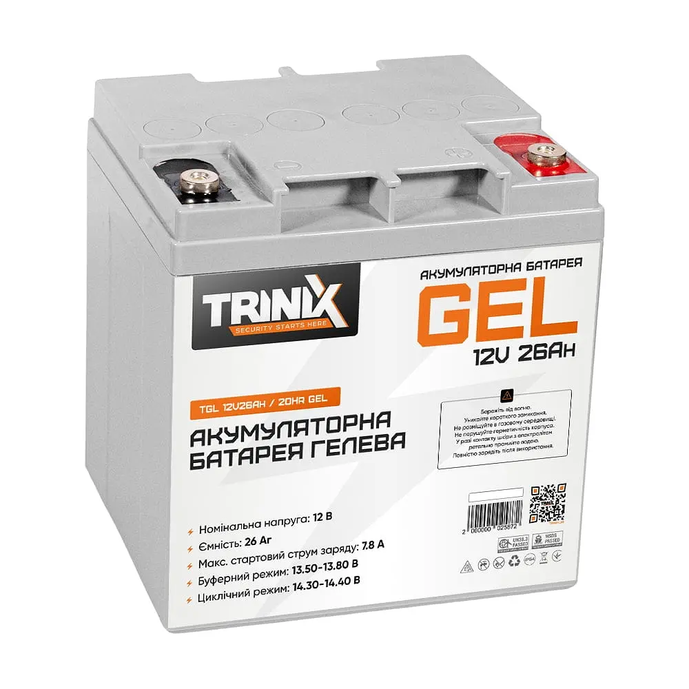 Акумуляторна батарея гелева 12В 26Аг Trinix TGL12V26Ah/20Hr GEL (44-00019) - фото 3