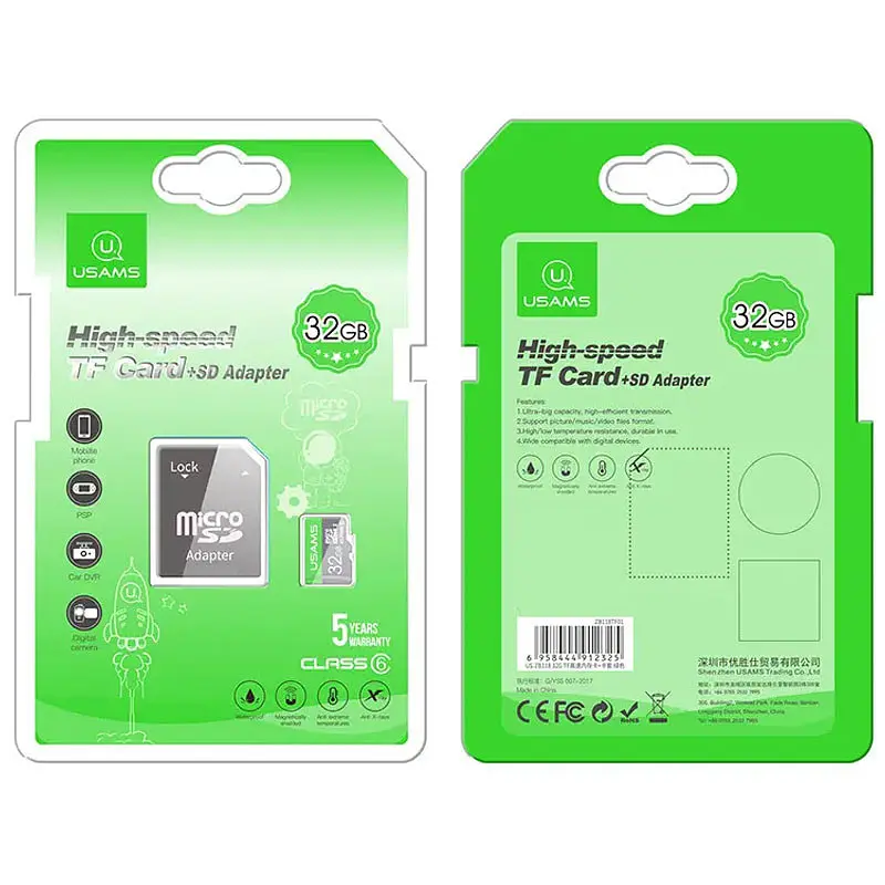 Карта пам'яті Usams US-ZB118 (TF High Speed Card) microSDHC Class 10, 32GB з адаптером Green - фото 2