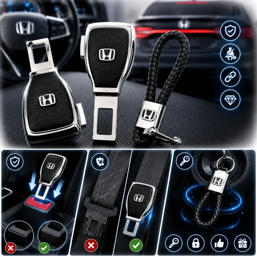 Набір в авто для Honda №2 / заглушка-перехідник ременя безпеки та брелок з логотипом - фото 3