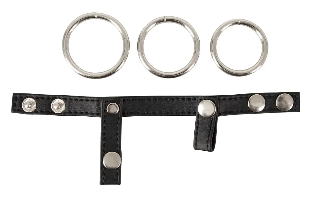Набір ерекційних кілець Bad Kitty Leather Strap (чорний) - фото 4