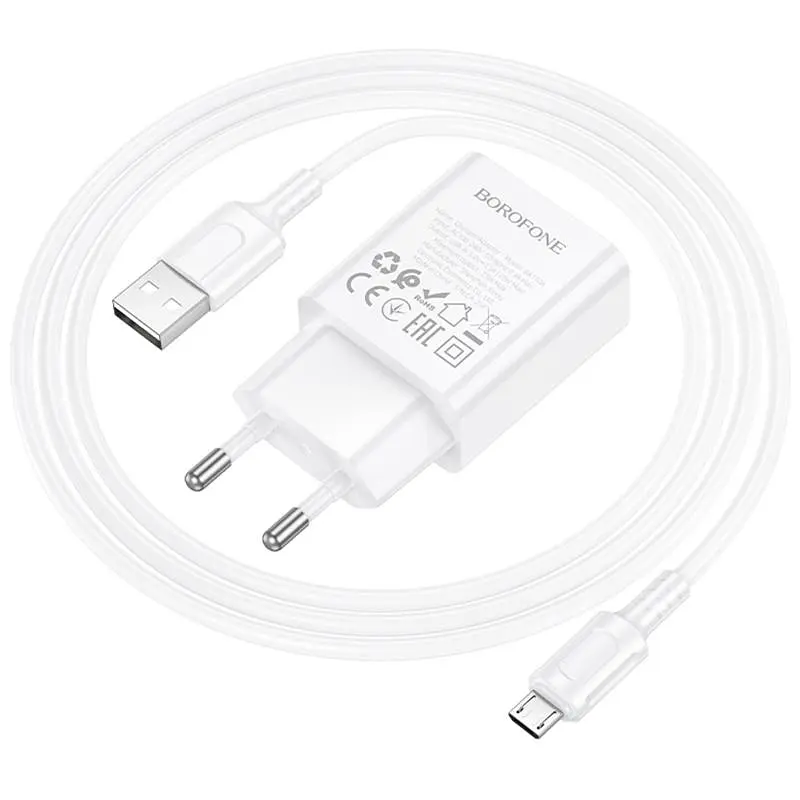 СЗУ Borofone BA110A Lemi 7.5W (1USB-A) + кабель USB to MicroUSB White - фото 3
