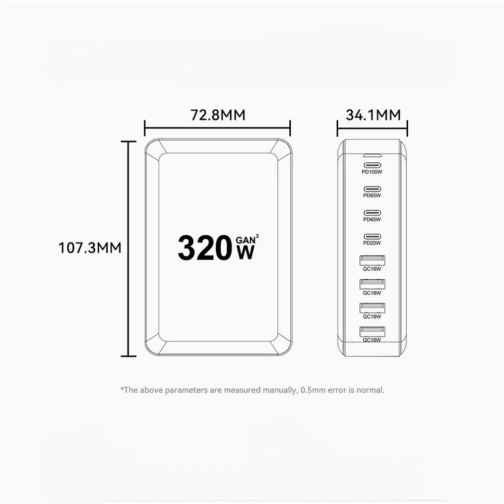 Мережевий зарядний пристрій Essager Engine 320W 4xUSB-C+4xUSB-A Чорний (EZC320W-QJB0G-Z) - фото 10