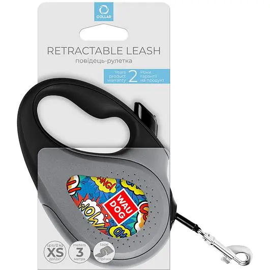 Поводок-рулетка для собак Waudog R-leash Вау, светоотражающий, XS, до 12 кг, 3 м, черный - фото 3