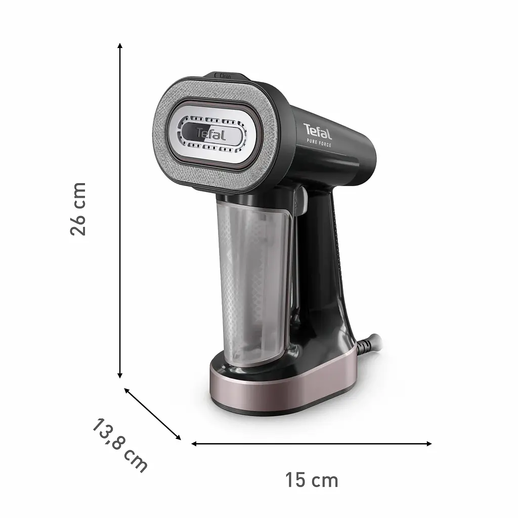 Tefal Відпарювач компактний Pure Force 3в1, 1800Вт, 180мл, постійна пара - 35гр, керам. підошва, чорно-рожевий - фото 4