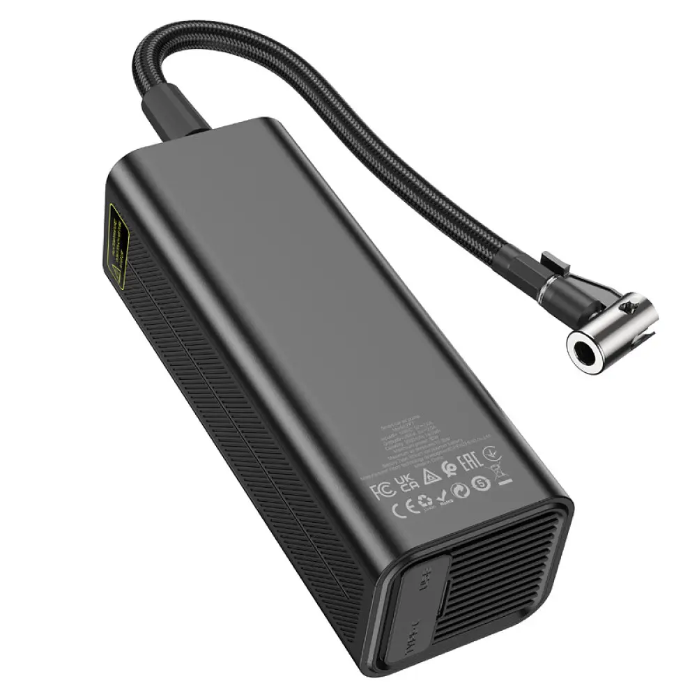 Портативний повітряний насос HOCO ZP7, до 10 атм, вбудований акумулятор 5000mAh, ліхтарик, Black, Box - фото 3