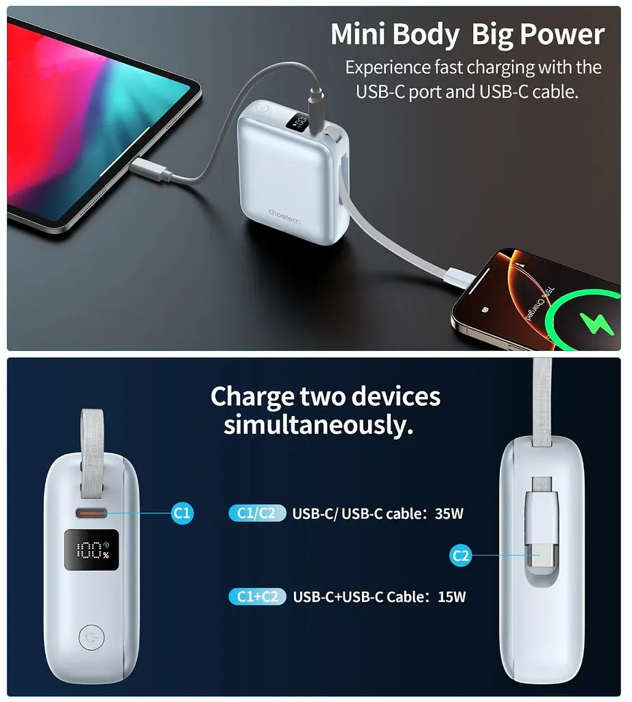 Павербанк Choetech Blue 10 000 mAh / 35 Вт (B832-LBE) - фото 8