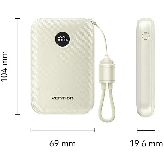 Універсальна мобільна батарея Vention 10000mAh 22,5W Fast Charging, USB-A, 2xUSB-C Beige - фото 2