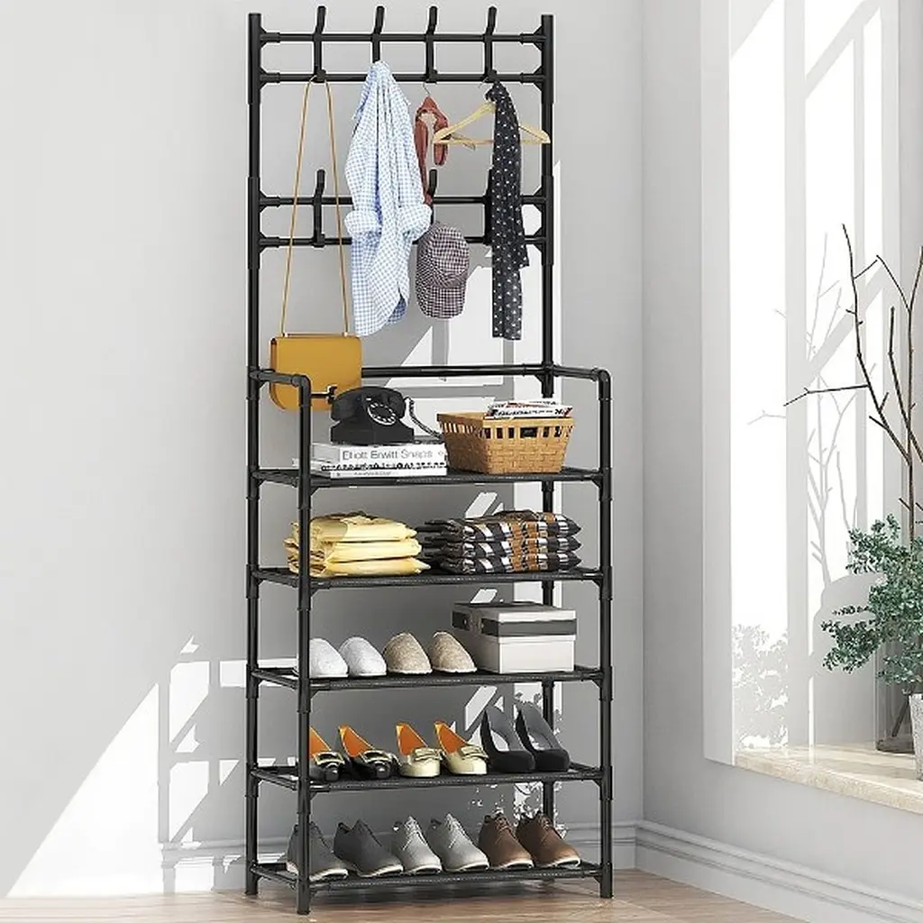 Вішалка-стійка Stenson з полицями для взуття 80 x 25.5 x 170 см (35428) - фото 5