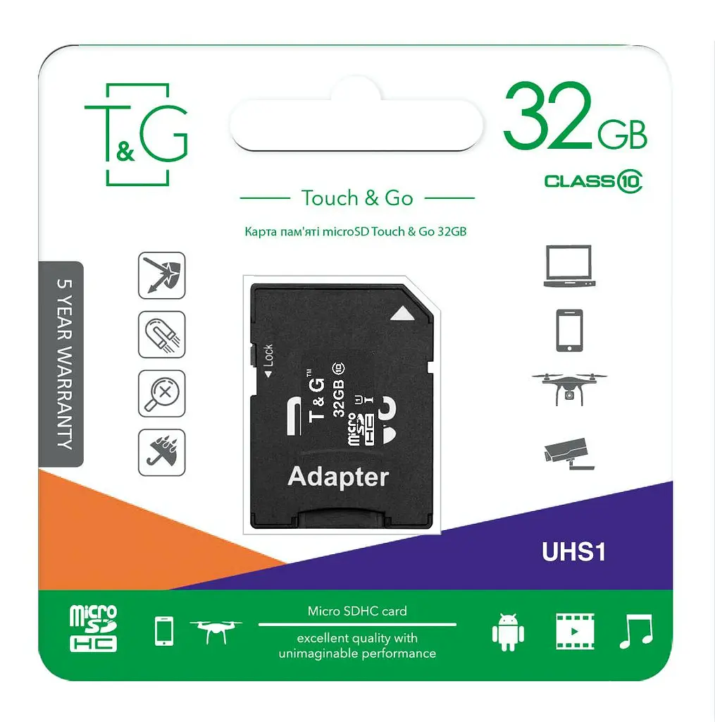 Карта пам'яті MicroSDHC 32GB UHS-I Class 10 T&G + SD-adapter (TG-32GBSD10U1-01) - фото 2