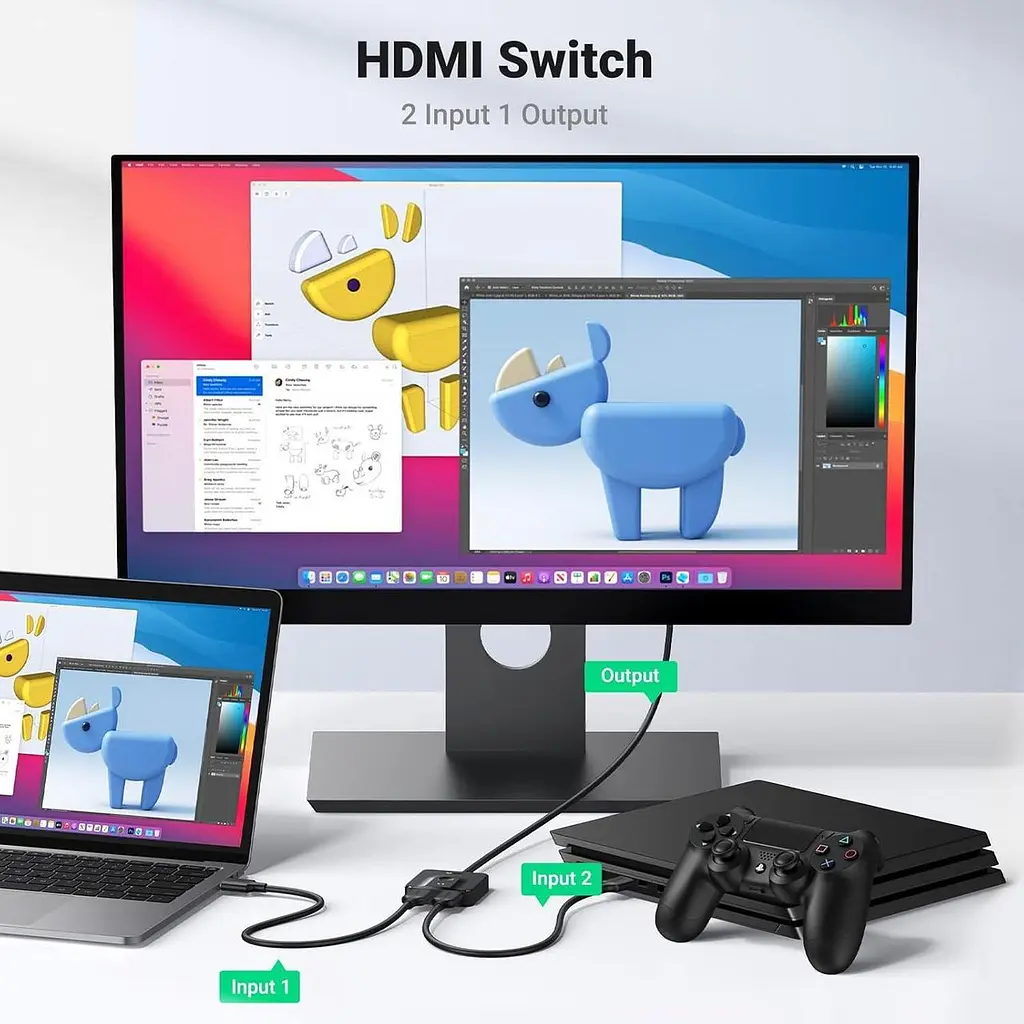 Спліттер UGREEN 2в1 HDMI Switcher 4K@60Hz CM311 з кабелем HDMI 1 м (70607) - фото 2