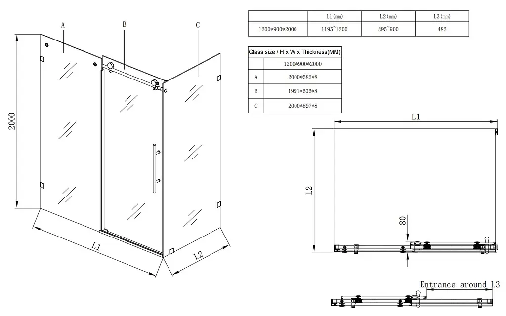 Душова кабіна без піддону Koer SR SC07-120x90x200-TR-01 прозоре скло Easy Clean 8 мм, хром KR5370, Універсальна, прозорий, хром - фото 8