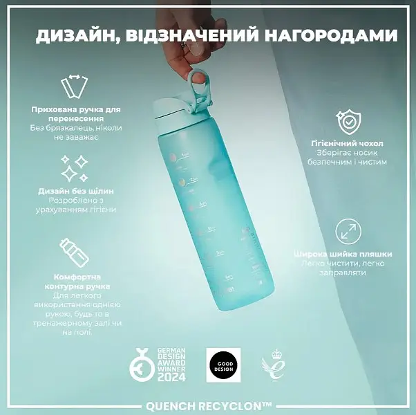 Бутылка для воды ION8 1000 мл BPA Free Times To Drink (ЭКО бутылка) Sonic Blue (I8RF1000PBMOT2) - фото 4